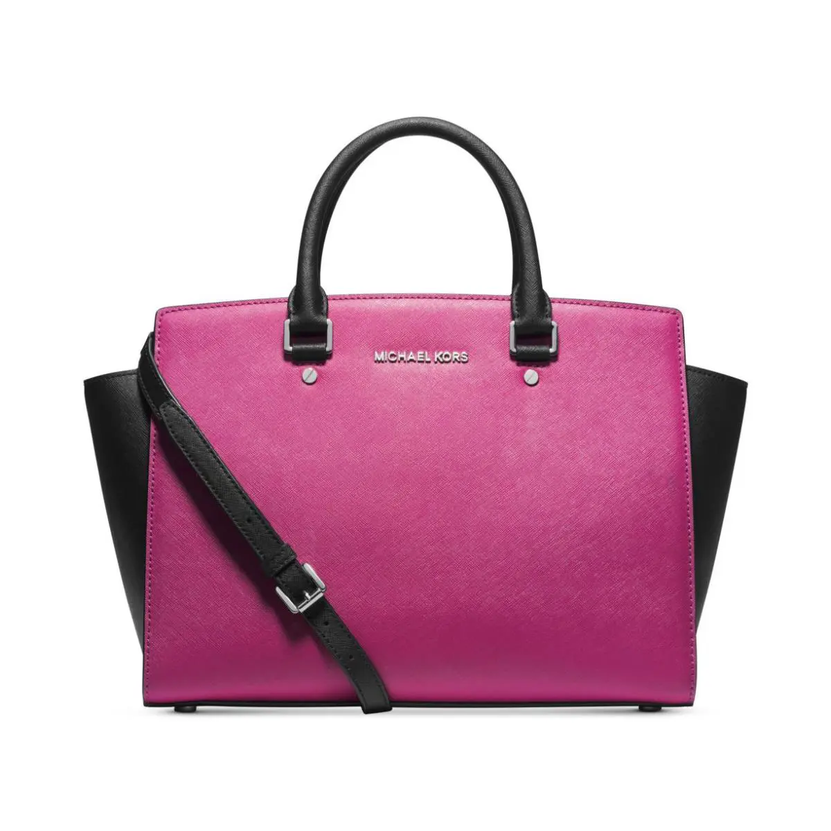 Kors Selma Large Colorblock Satchel Pink Leather Handbag - Exterior: Pink
