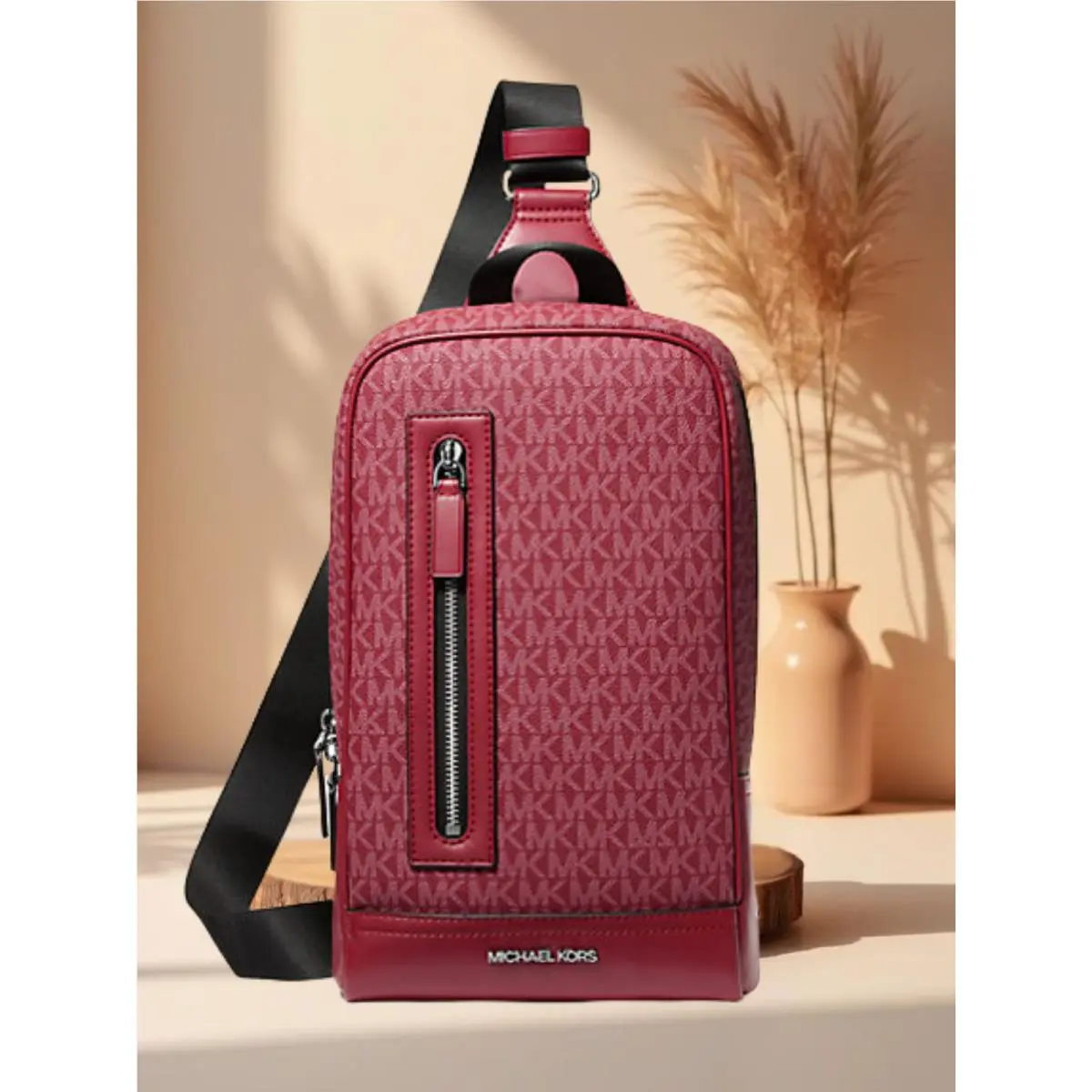 Michael Kors Cooper Men’s MK Logo A Line Sling Pack Bag Crossbody Cherry