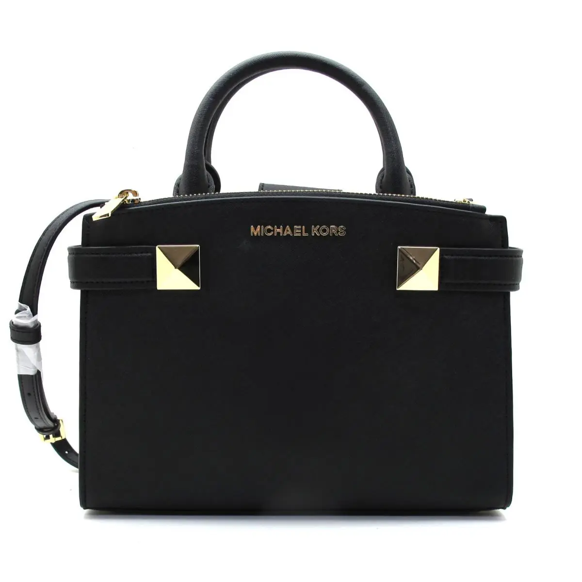 Michael Kors Karla Small EW Satchel Saffiano Leather Shoulder Bag Black/gold