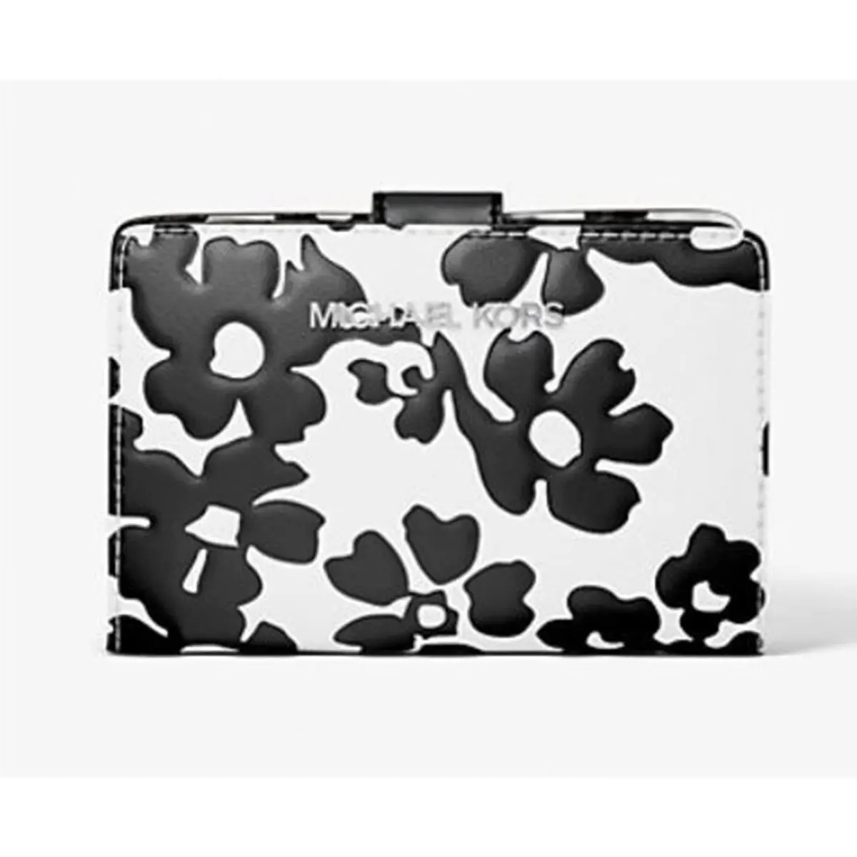 Michael Kors Jet Set Women Medium Floral Print Bi-fold Zip Coin Wallet Black 3