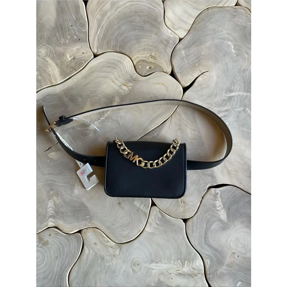 Michael Kors Black Belt Bag Fanny Pack Chunky Gold Chain Logo Small/medium 4-8