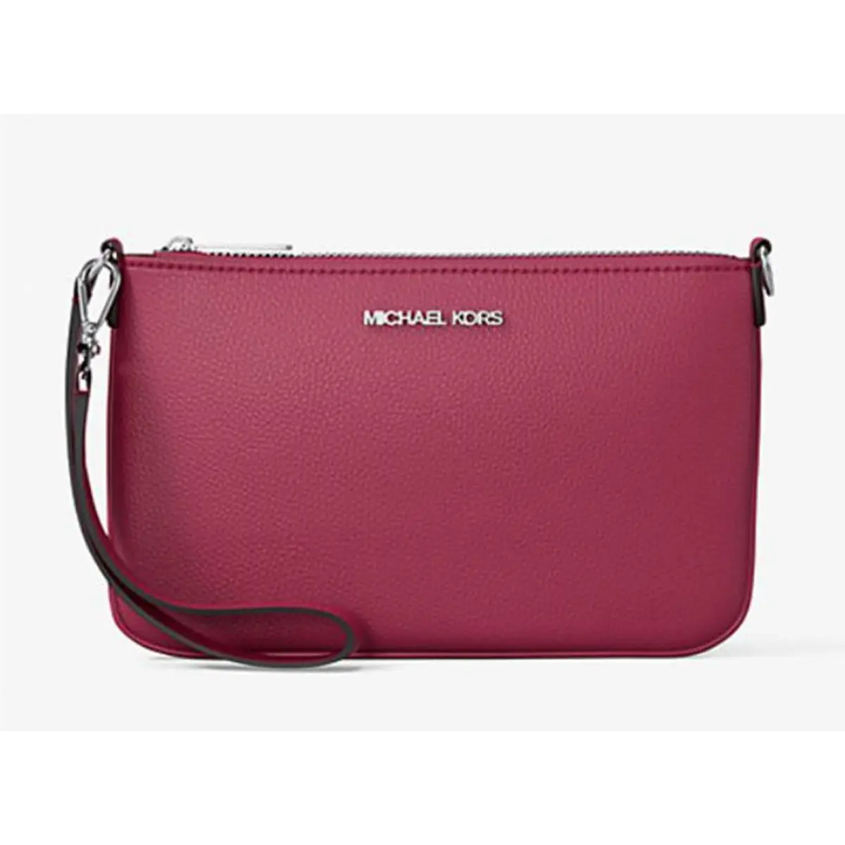 Michael Kors Jet Set Small Pebbled Leather Convertible Wristlet Dark Raspberry
