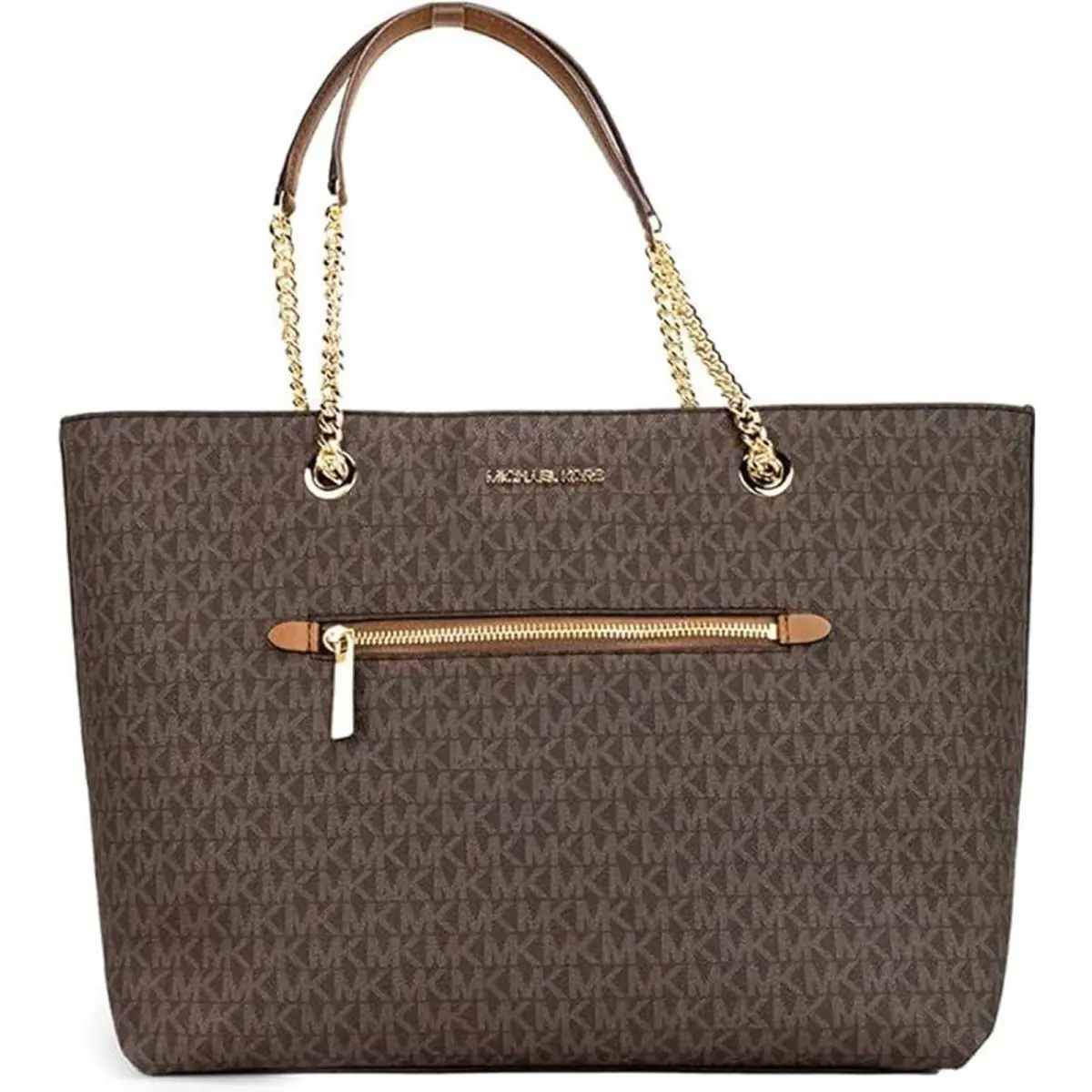 Michael Kors Jet Set Item Medium Front Pocket Chain Tote Bag Purse Brown 35F2G