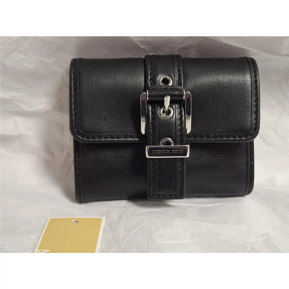 Michael Kors Colby Flap Trifold Black Leather Wallet