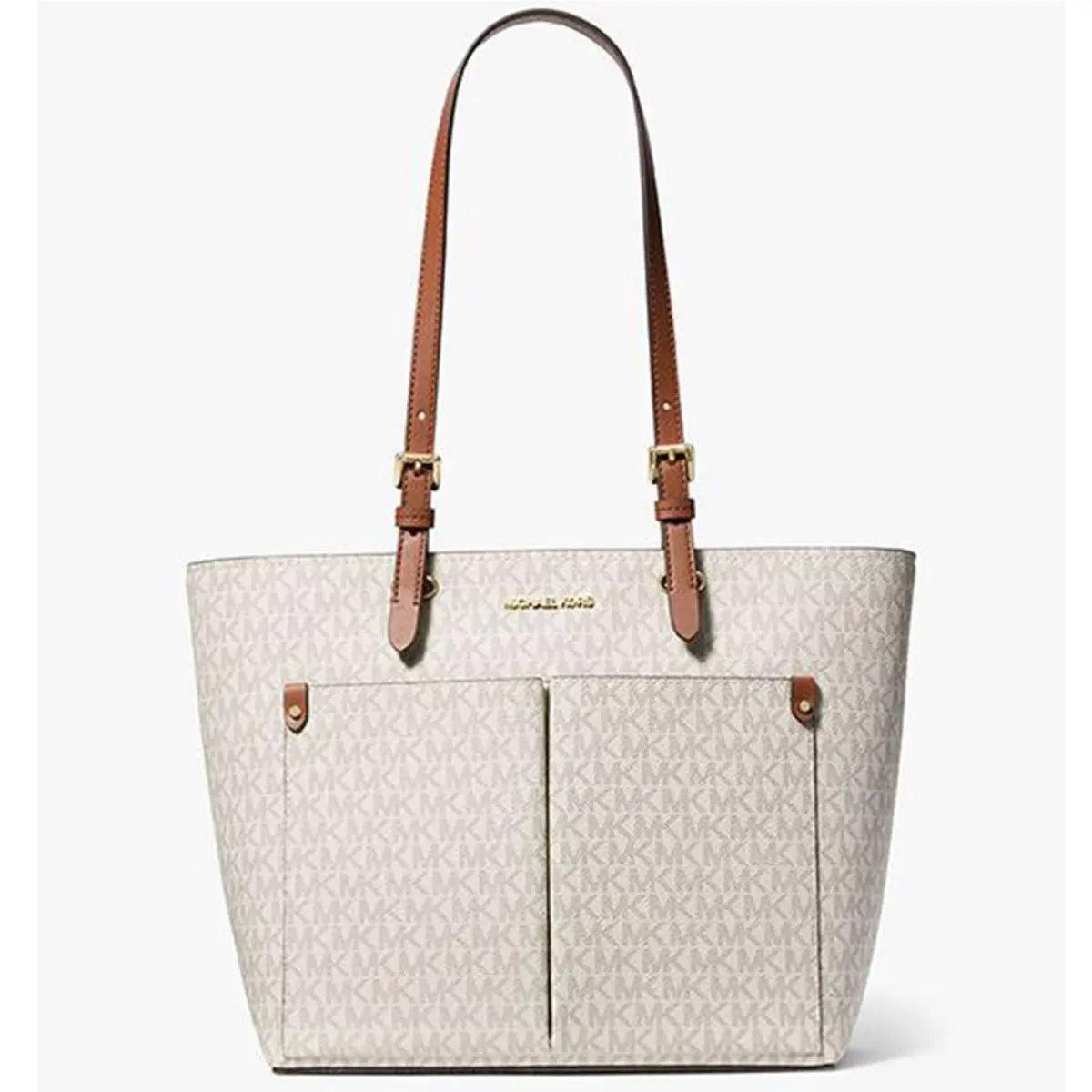 Michael Kors Jet Sest Travel Medium Double Pocket Tote Non-leather Vegan Vanill