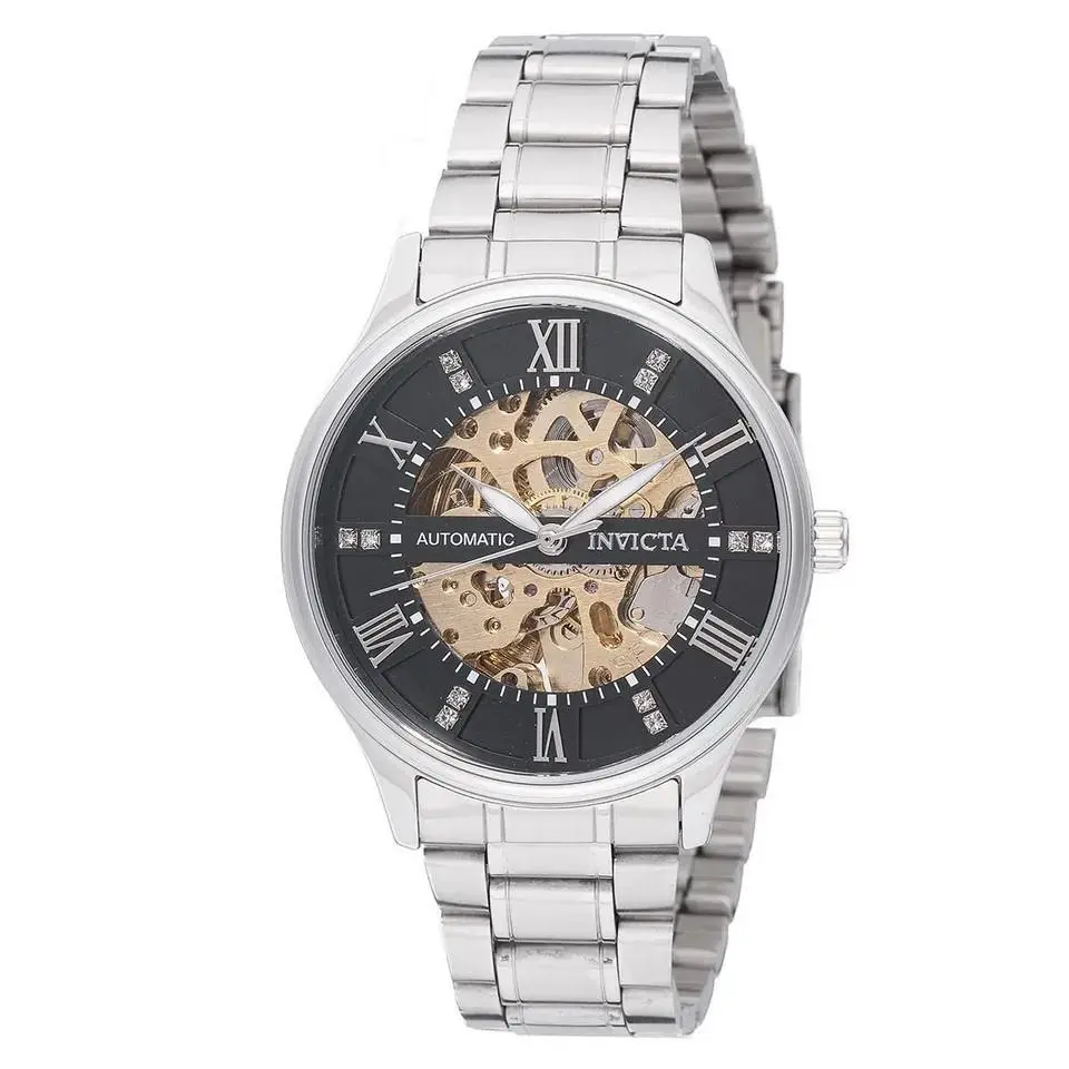Invicta Objet D Art Men`s 40mm Automatic Watch Silver Black Skeleton Dial 69118