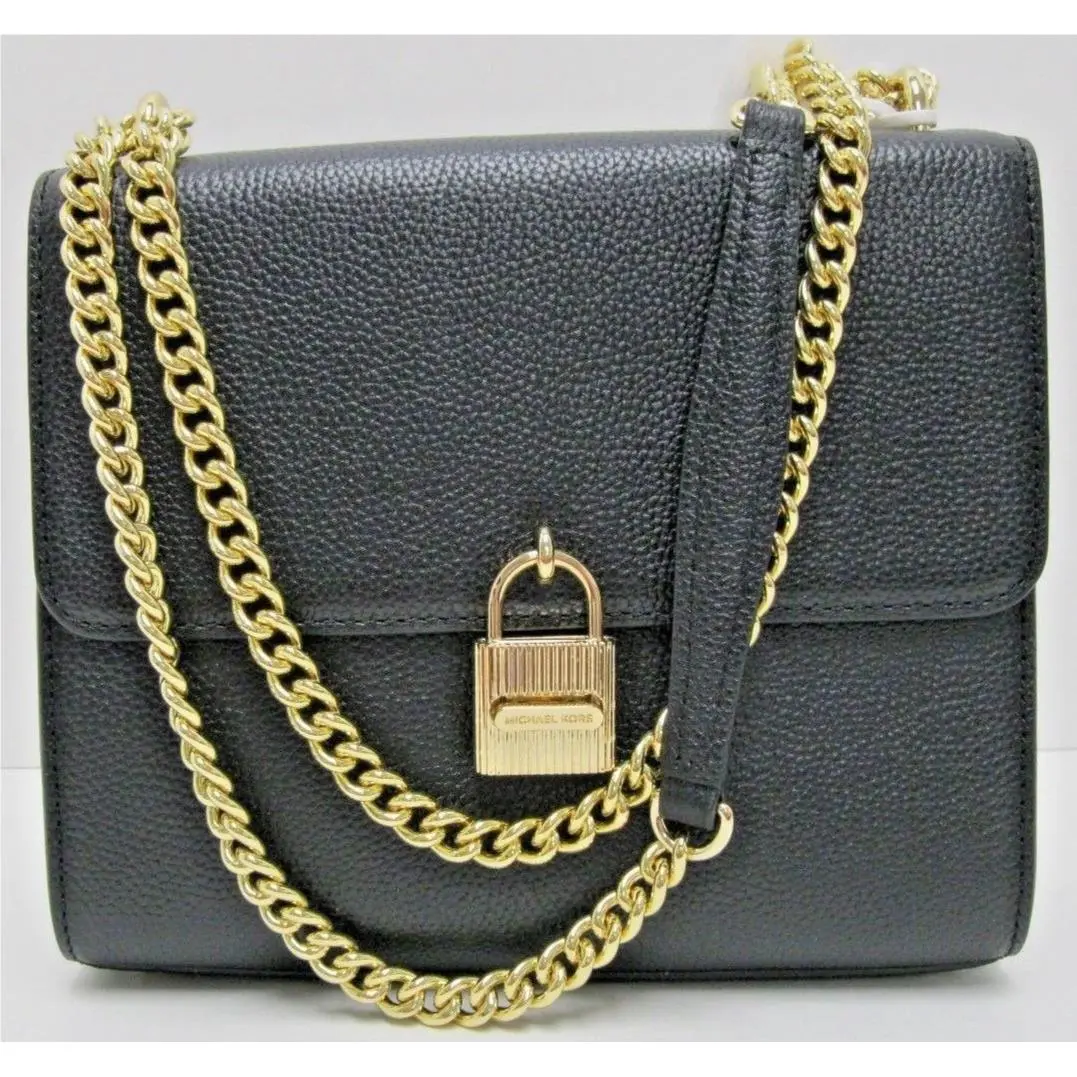 Michael Kors Mercer Large Messenger Crossbody Satchel Black Leather Pushlock