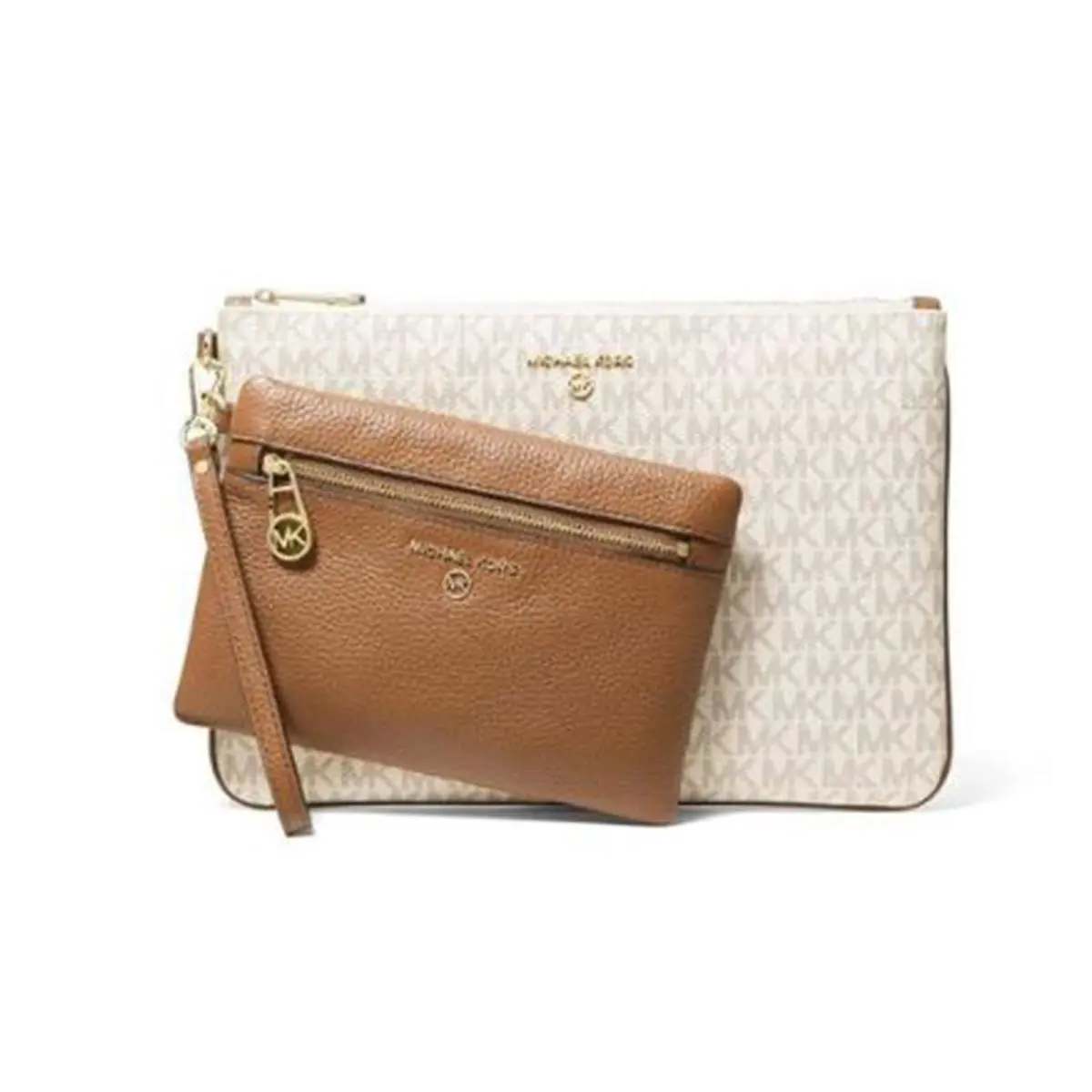 Michael Kors Slater Large 2-in-1 Zip Wristlet One Size Vanilla/acorn 32T1G04W3 - Exterior: Vanilla, Hardware: Gold