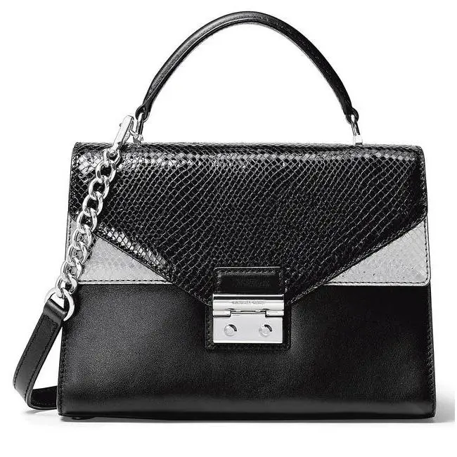 Michael Kors Satchel Top Handle Crossbody Sloan Black Silver Leather Pushlock