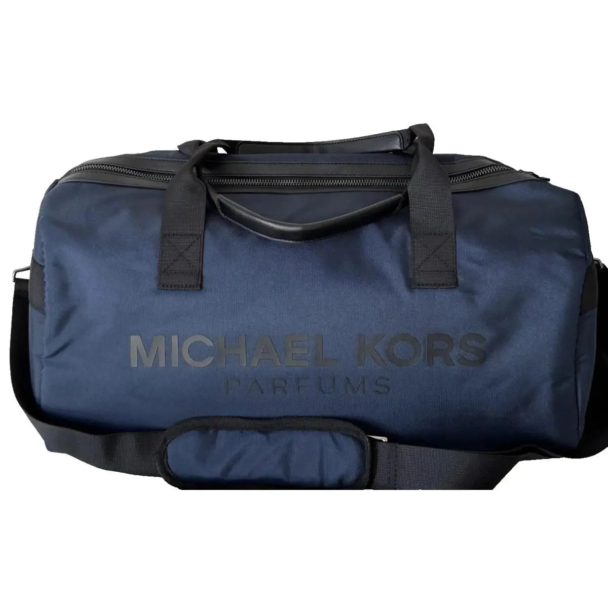 Michael Kors Parfums Duffle Dark Blue Travel Overnight Shoulder Gym Weekend Bag