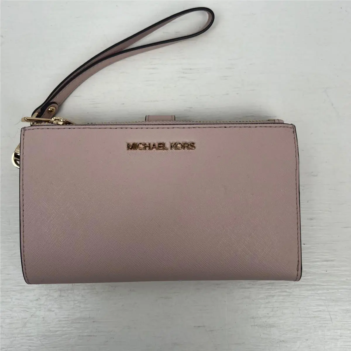 Michael Kors Jet Set Travel LG Double Zip Wristlet Powder Blush Leather