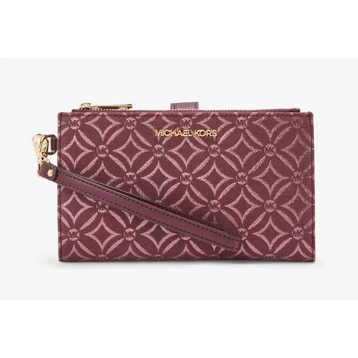Michael Kors Jet Set Metallic Logo Jacquard Wristlet Oxblood 35F4GTVW3J-oxbl