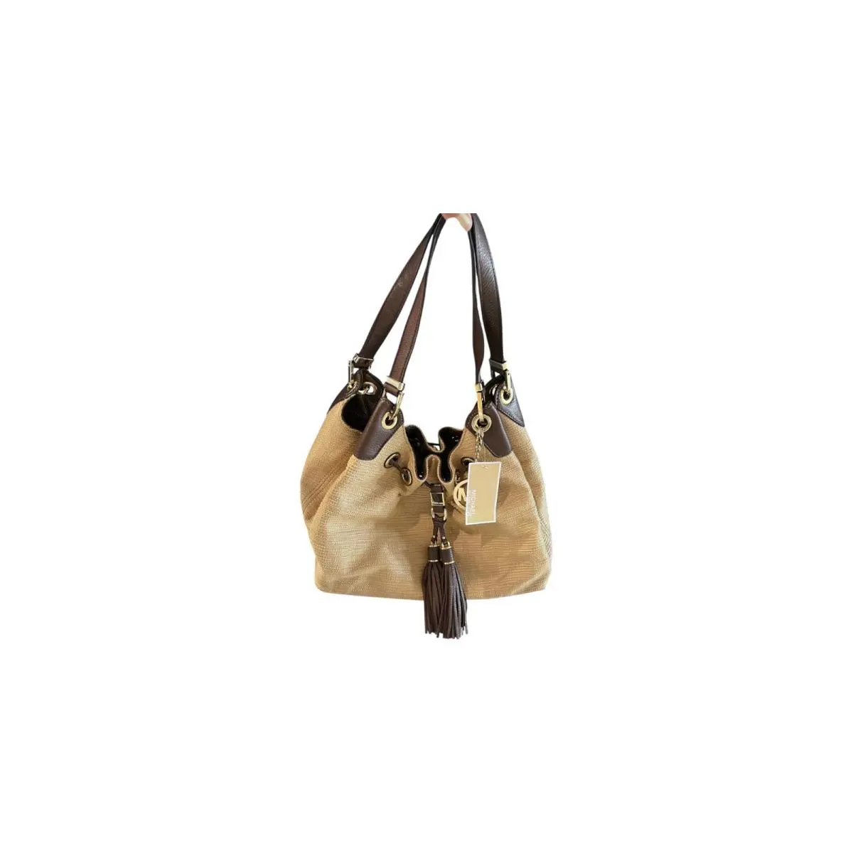 Michael Kors Camden Drawstring Straw/ Mocha Women`s Bag