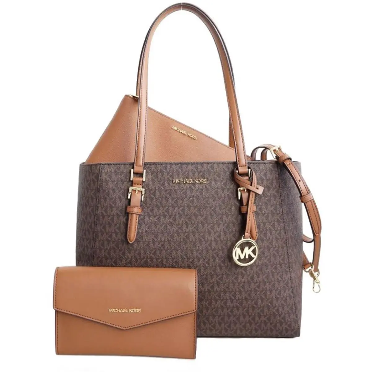 Michael Kors Charlotte Large Leather 3-in-1 Tote Crossbody Handbag Brown 35F3GCF