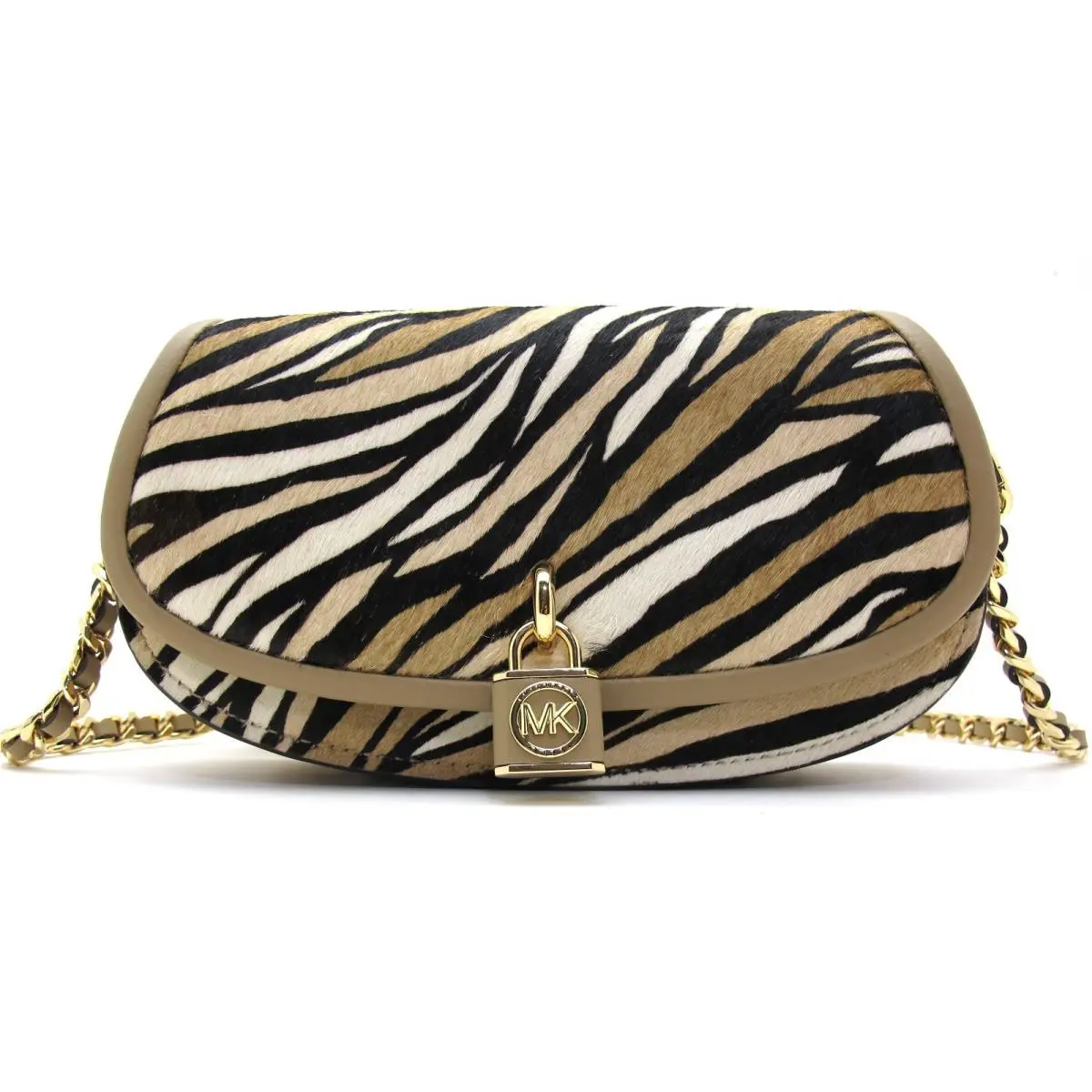 Michael Kors Mila Small EW Chain Sling Messenger Zebra Print Haircalf Black