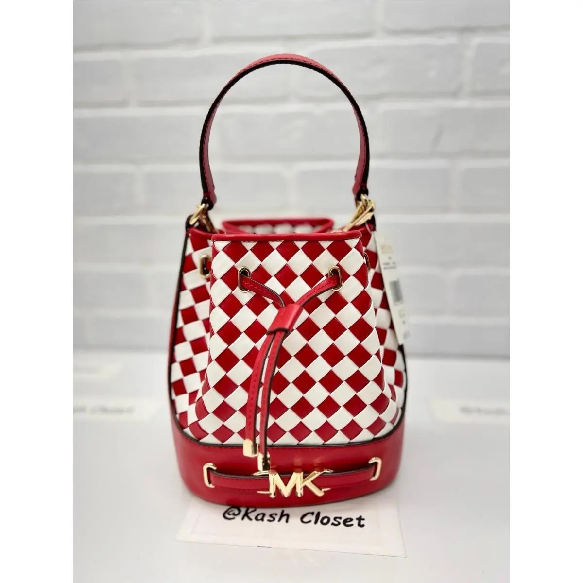 Michael Kors Reed Belted Bucket Bag Purse Bright Red