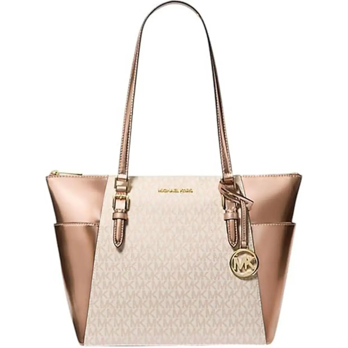 Michael Kors Charlotte Large Signature Logo and Metallic Top-zip Tote Bag 35F4GC