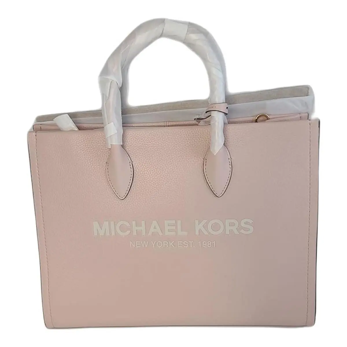 Michael Kors MK Mirella Medium Pebbled Leather Shoulder Tote Bag Powder Blush 35