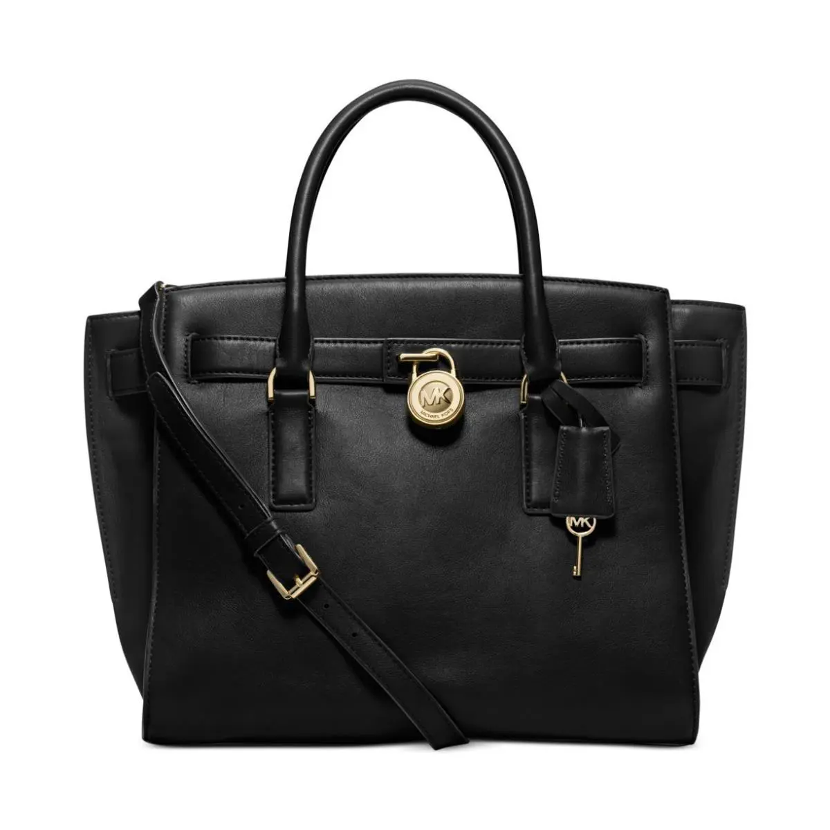 Kors Hamilton Large Traveler Black Leather Handbag - Exterior: Black