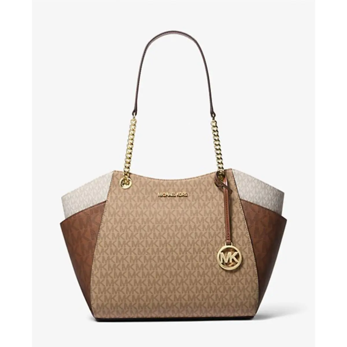 Michael Kors Jet Set Large Color-block Signature Logo Tote Bag Camelmulti 35S5