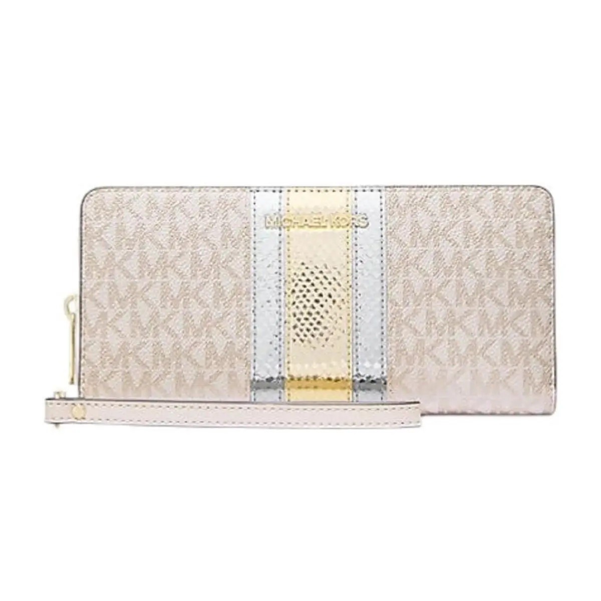 Michael Kors Jet Set Travel Large Signature Logo Metallic Continental Wallet