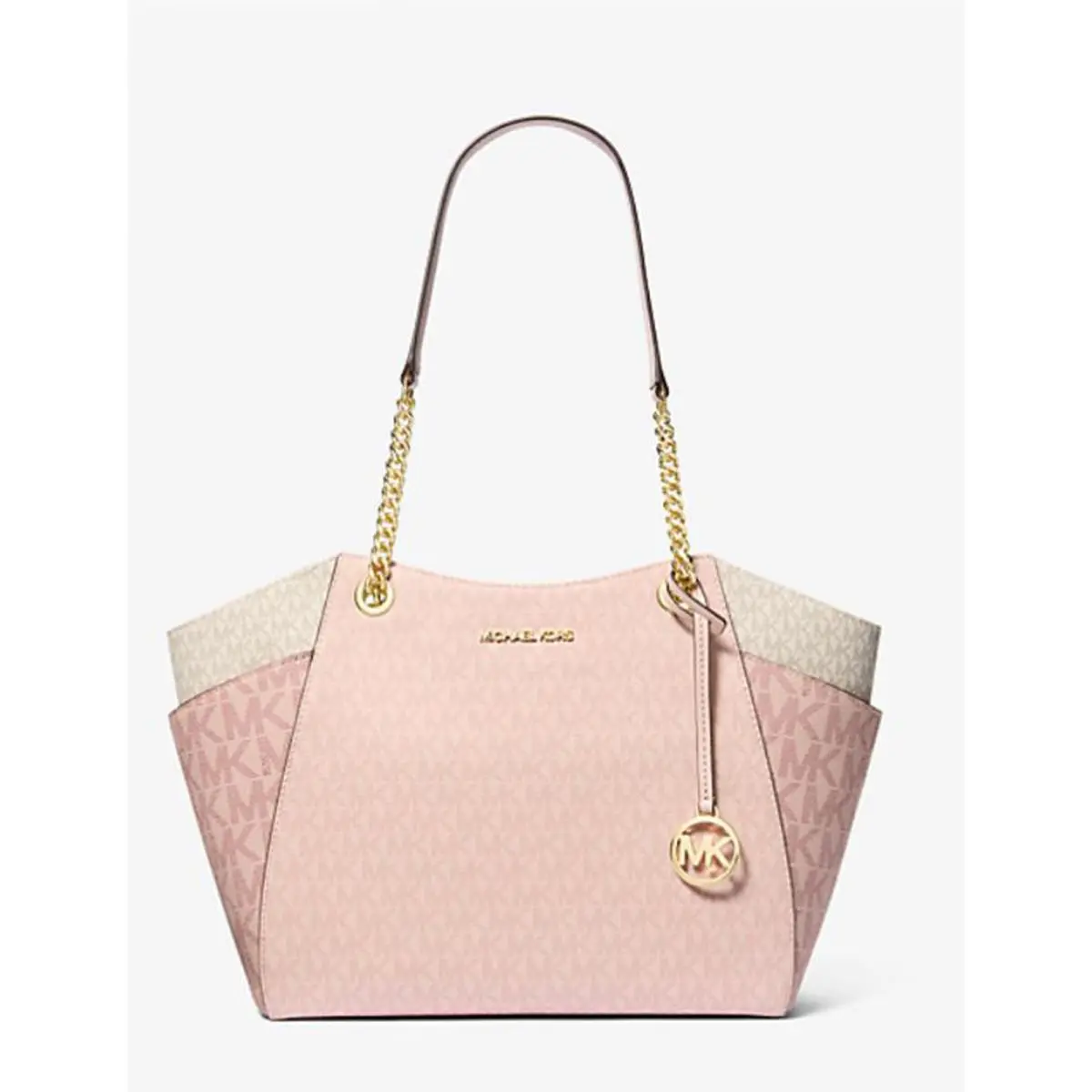 Michael Kors Jet Set Large Color-block Signature Logo Tote Bag Powder Blush Mul