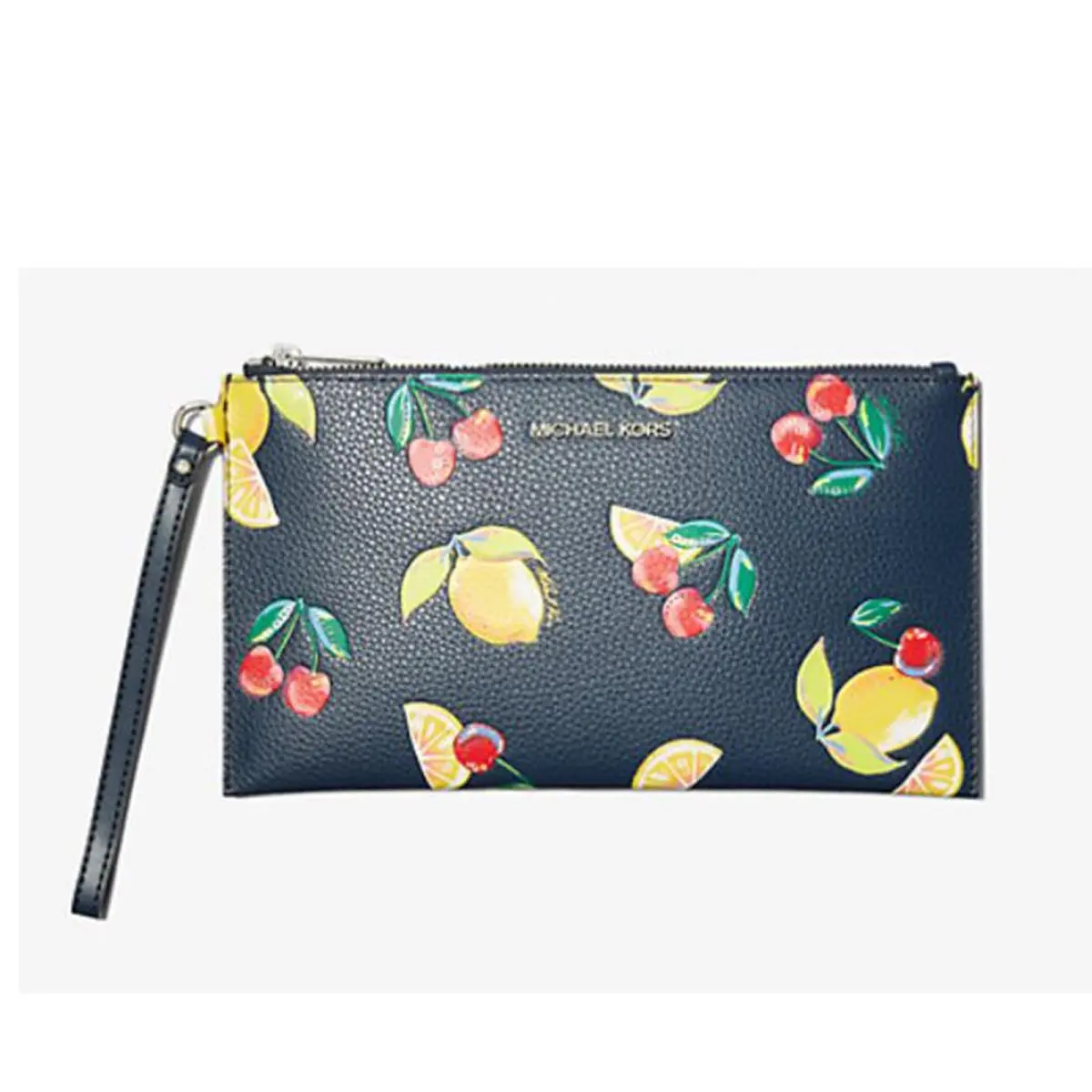 Michael Kors Jet Set Travel Large Sequined Fruit Print Wristlet Navy 35T4STVW3L