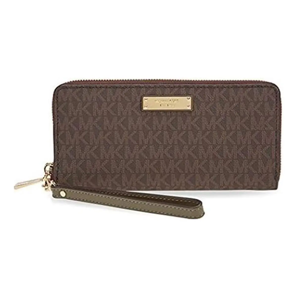 Michael Kors Jet Set Travel Logo Continental Wristlet- Brown and Olive 32S7GTTE9 - Exterior: Brown, Hardware: Gold