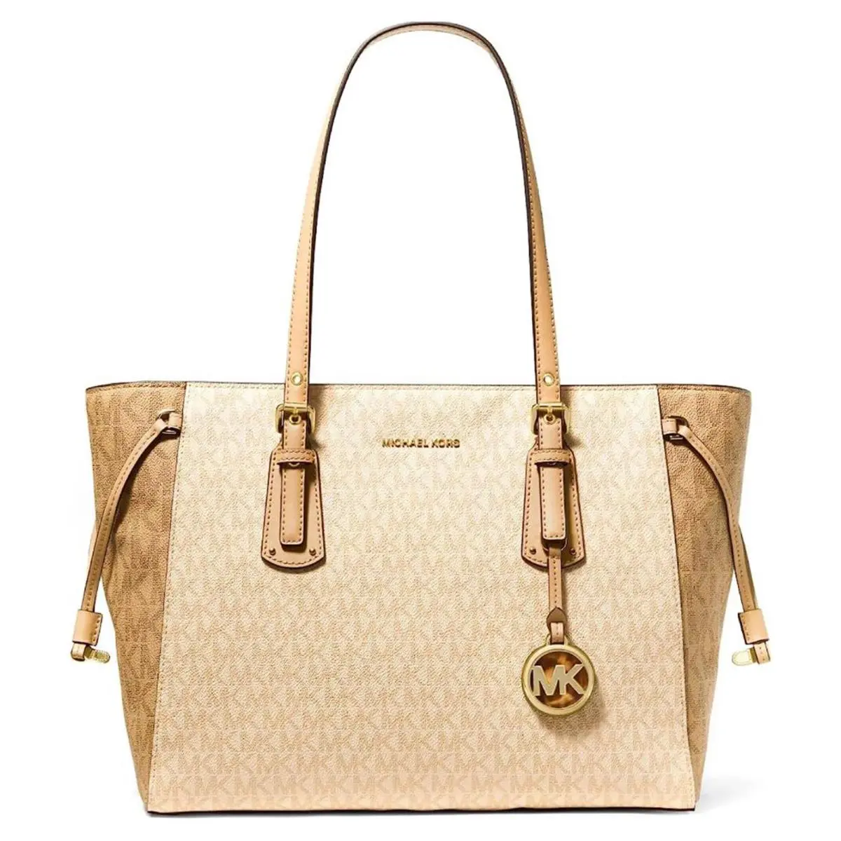 Kors Women`s Voyager Medium Crossgrain Leather Tote Bag Butterm