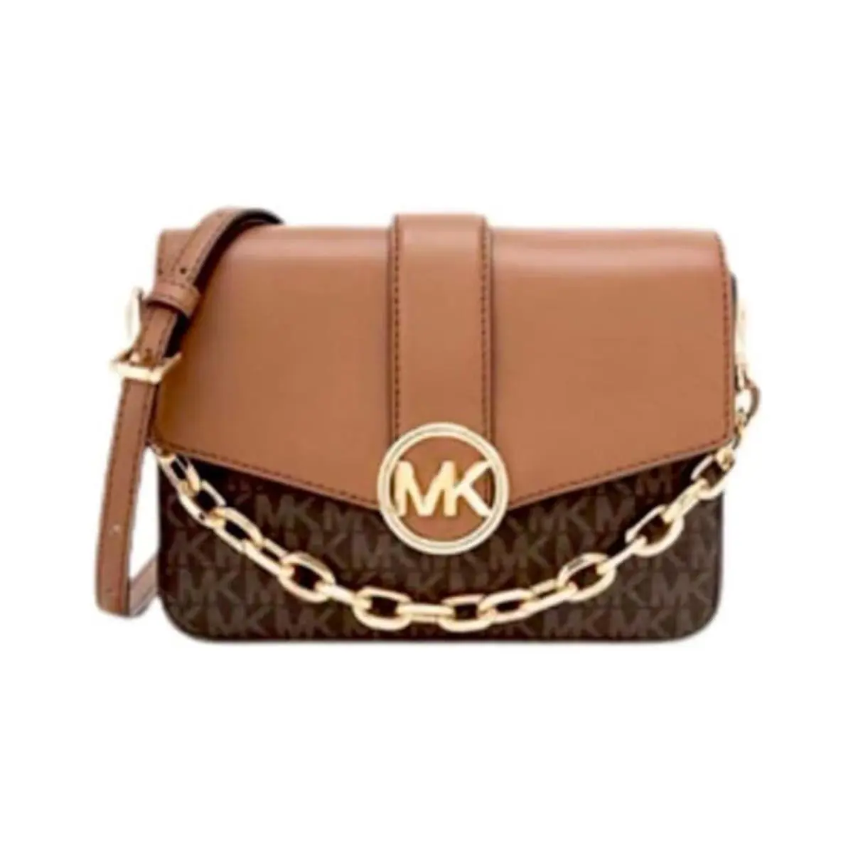 Michael Kors Carmen Small Brown Signature Pvc Leather Flap Crossbody Handbag 35S