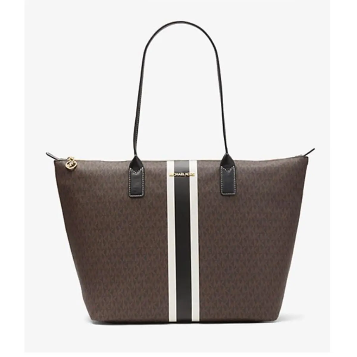 Michael Kors Women`s Brown Large Logo Stripe Tote Bag 35T0GTFT3B-Brown Multi
