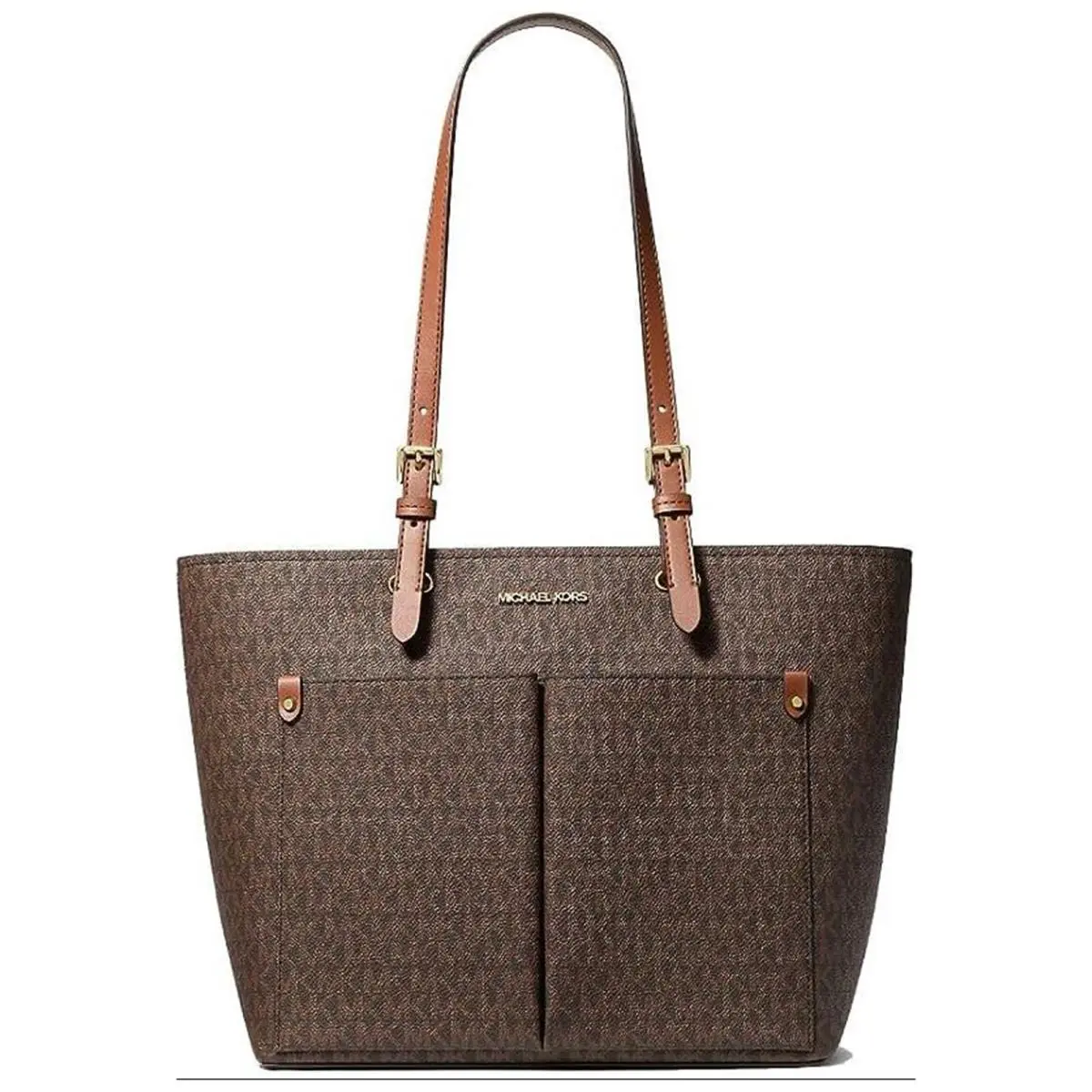 Michael Kors Jet Sest Travel Medium Double Pocket Tote Non-leather Vegan Brown