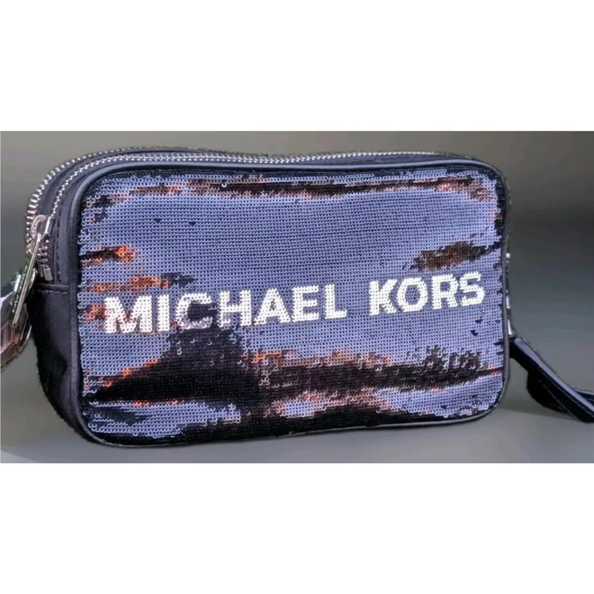 Michael Kors SM Small Kenly Sequin Crossbody Camera Bag Messenger Black MK