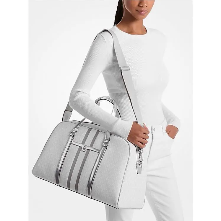 Michael Kors Jet Set Travel XL Striped Metallic Signature Logo Weekender Bag