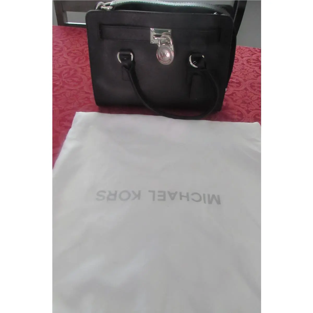 Michael Kors Black Hamilton Satchel Handbag Purse Silver Trim