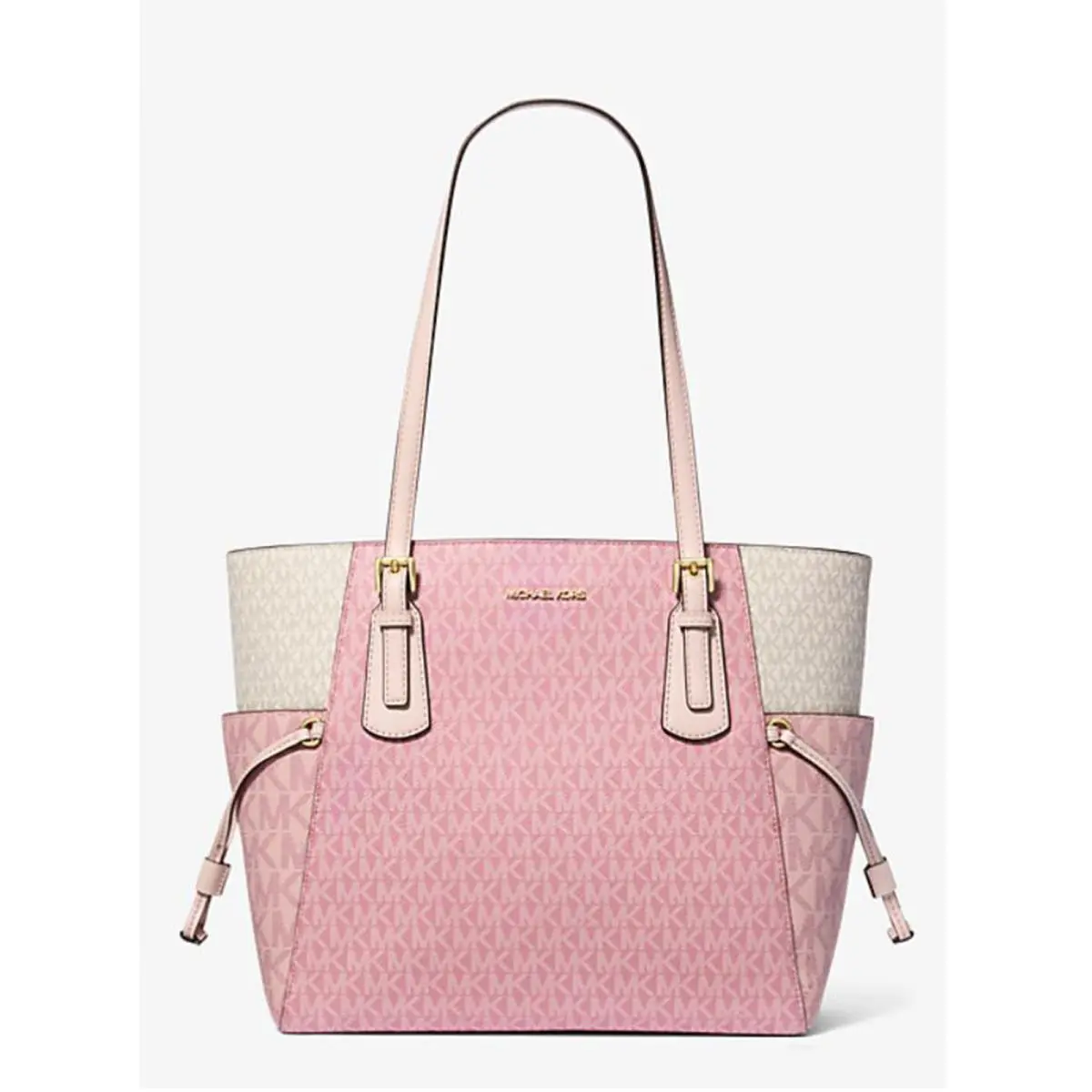 Michael Kors Voyager Large Color-block Signature Logo Tote Bag Powder Blush Mul