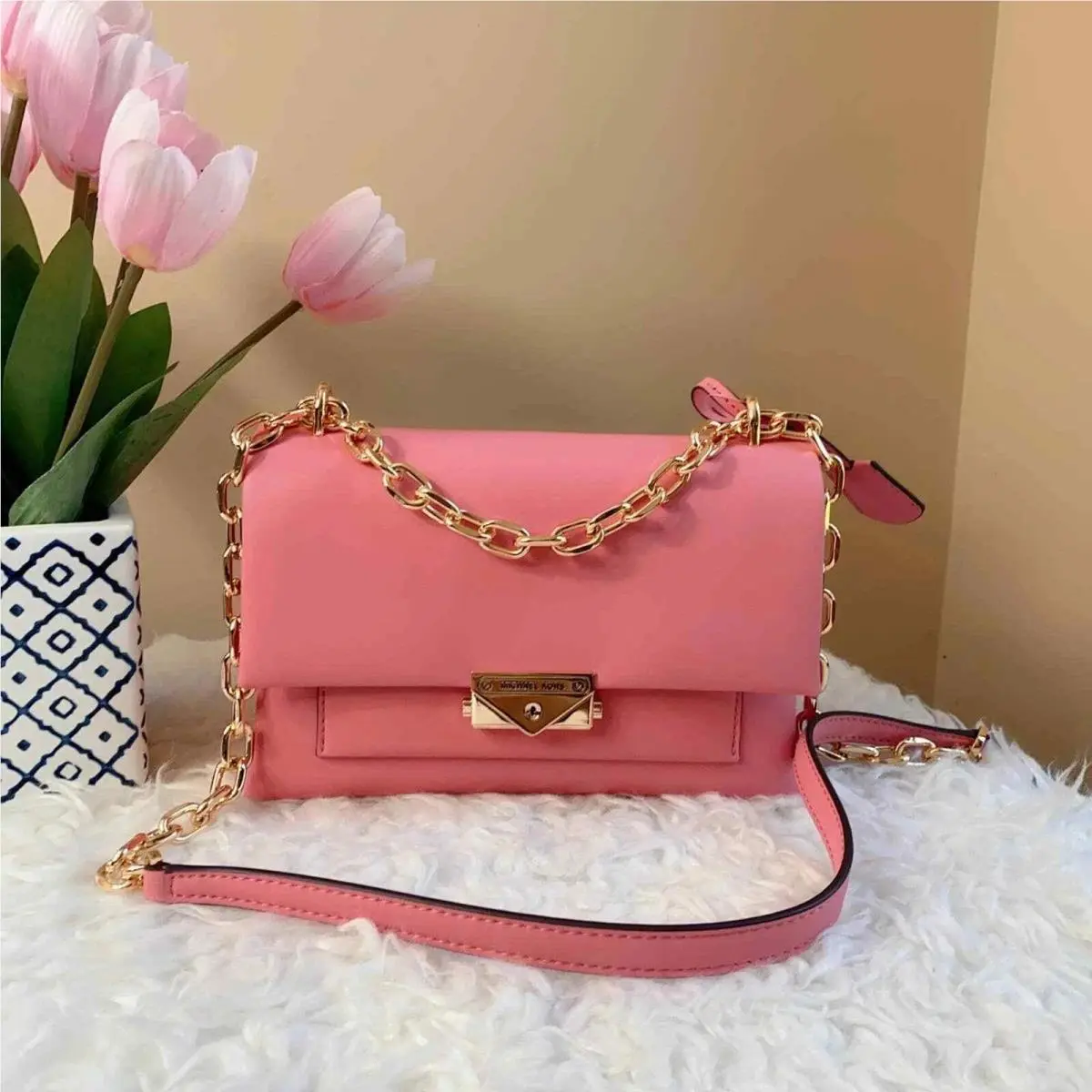 Michael Kors Cece Medium Flap Shoulder Bag Tea Rose with Dust Bag