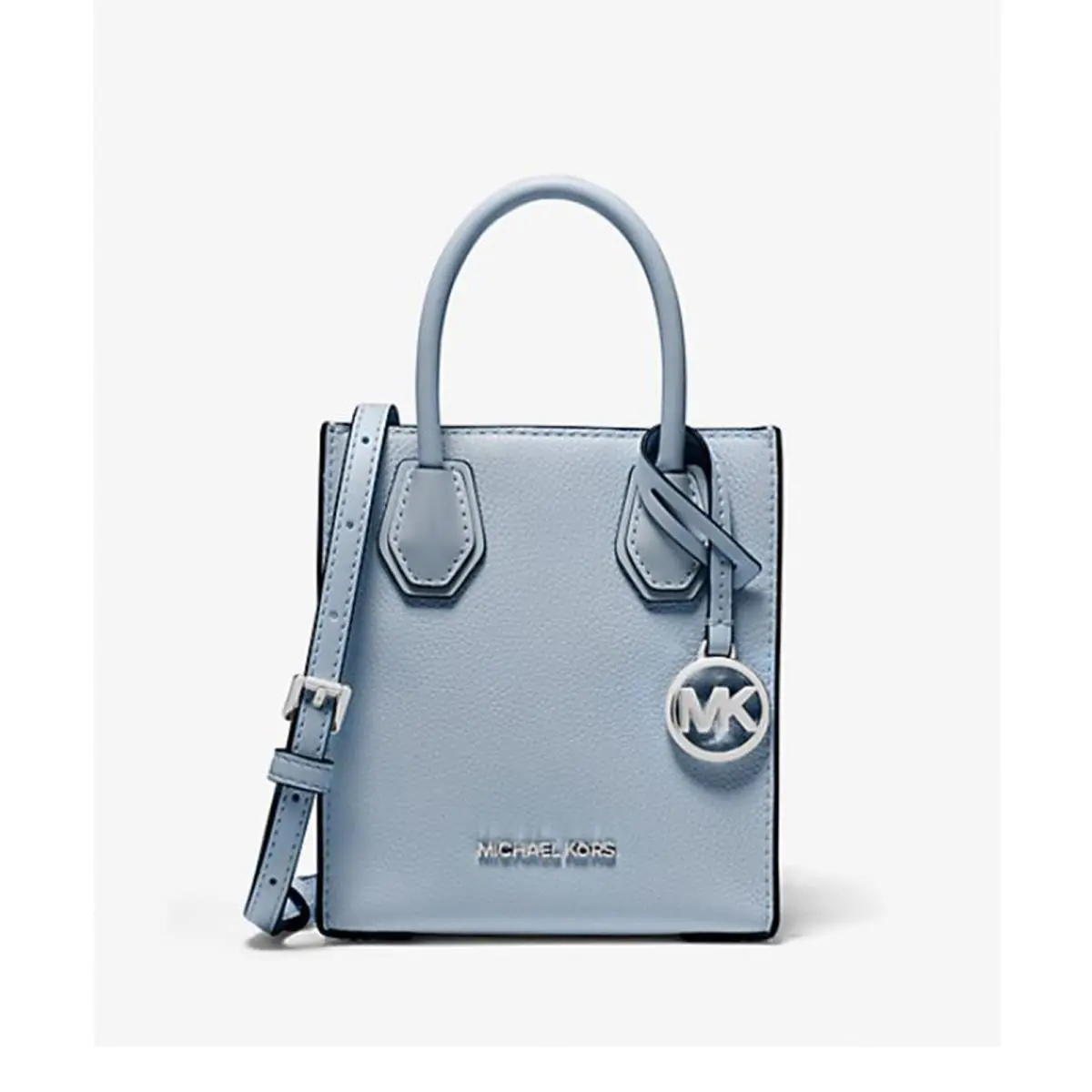 Michael Kors Mercer Extra-small Pebbled Leather Crossbody Bag Pale Blue 35H1SM