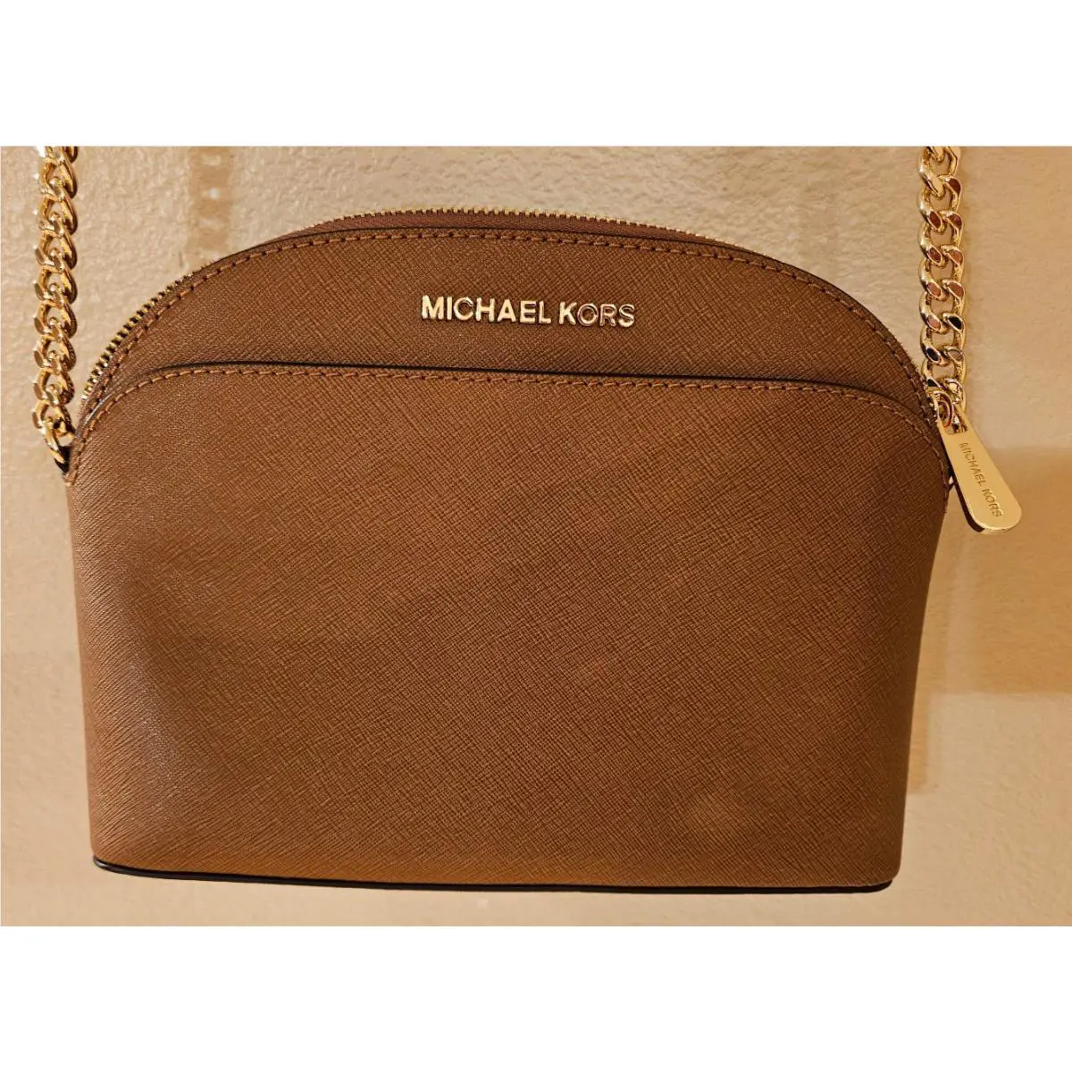 Michael Kors Emmy Leather Medium Crossbody Bag Luggage Brown