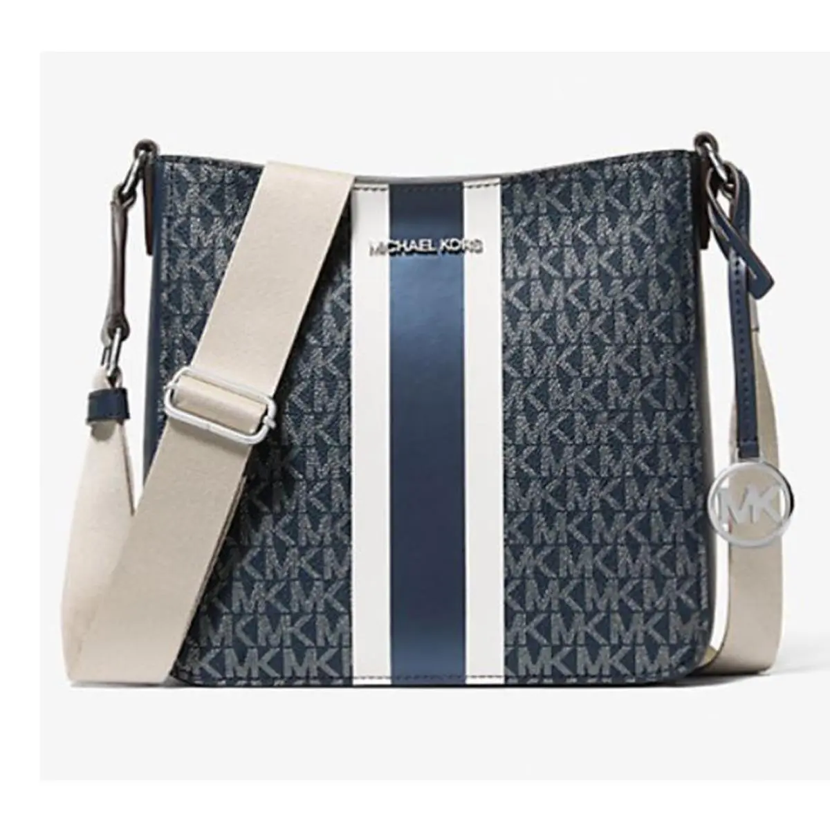 Michael Kors Outlet Jet Set Small Signature Logo Stripe Crossbody Bag Navy 35F