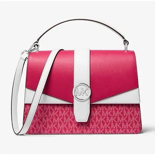 Greenwich Medium Color-block Signature Logo Satchel Drk Rasp by Michael Kors