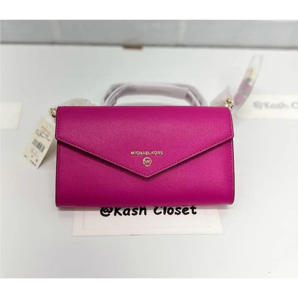 Michael Kors Crossbody Jet Set Charm Large Leather Envelope Bag Wild Berry