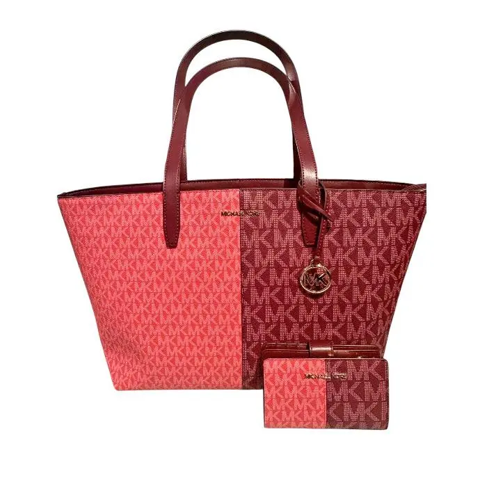 Michael Kors MD Zip Top Tote Shoulder Bag + Bifold Zip Coin Wallet-oxblood Multi