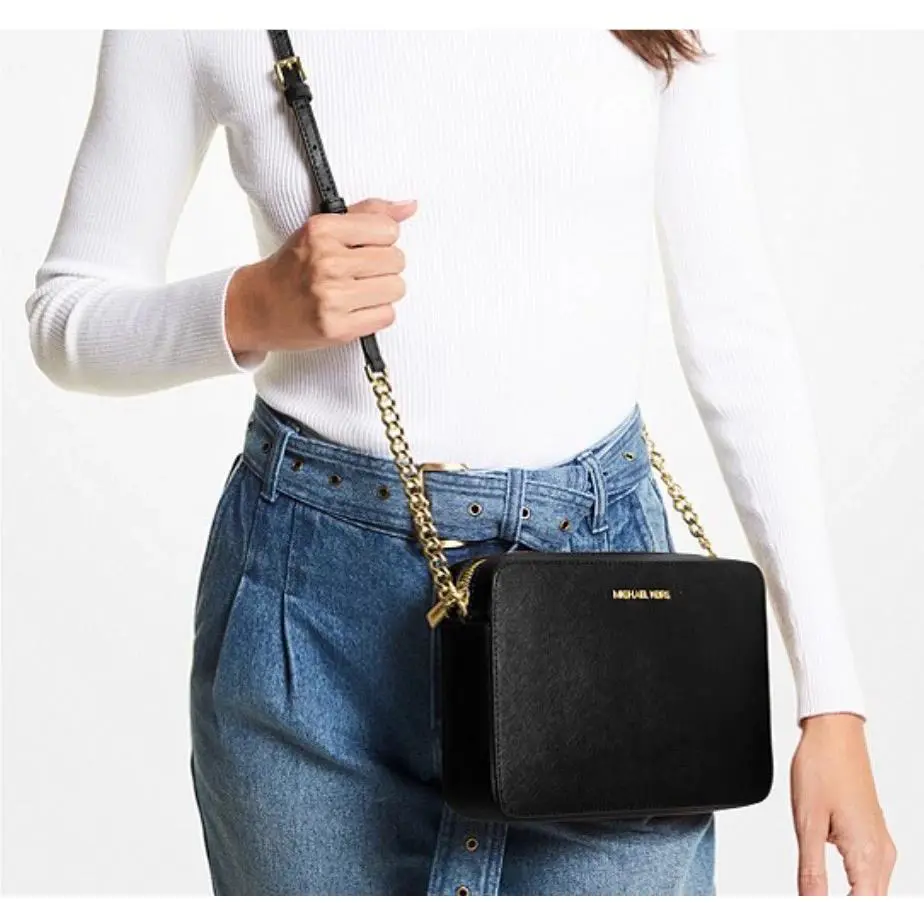 Michael Kors Jet Set Large Saffiano Leather Shoulder Bag Black