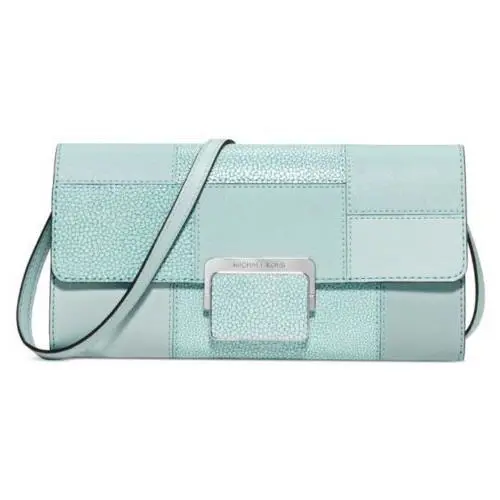 Michael Kors Clutch Convertible Crossbody Cynthia Celadon Blue Mixed Leather