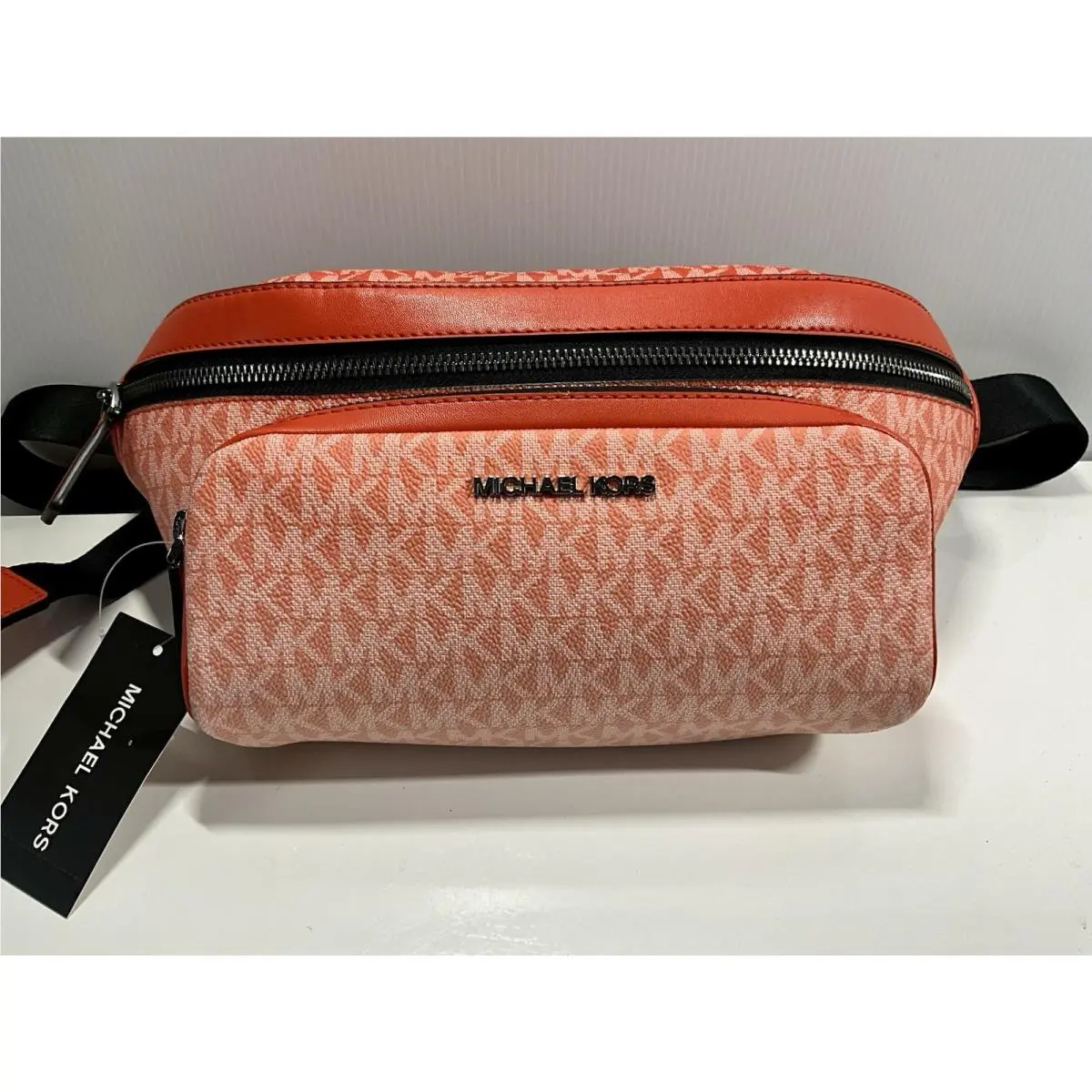 Michael Kors Cooper Ombré Signature Logo Crossbody Belt Sling Pack Red Clay