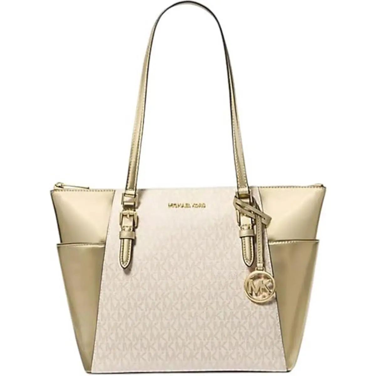Michael Kors Charlotte Large Signature Logo and Metallic Top-zip Tote Bag 35F4GC