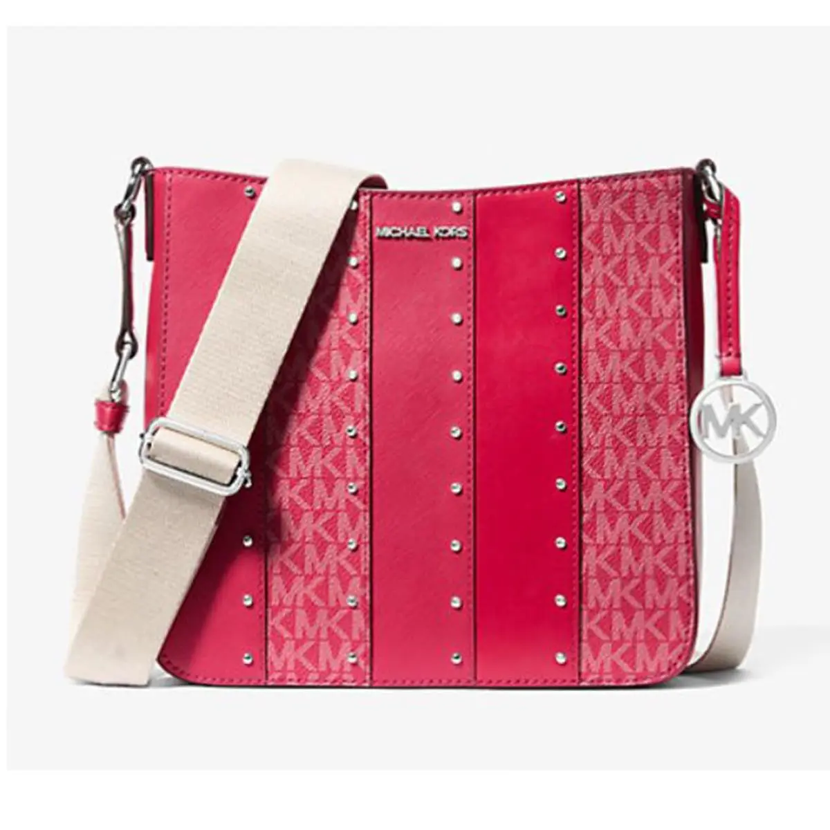 Michael Kors Jet Set Small Studded Patchwork and Signature Logo Crossbody DK Ra