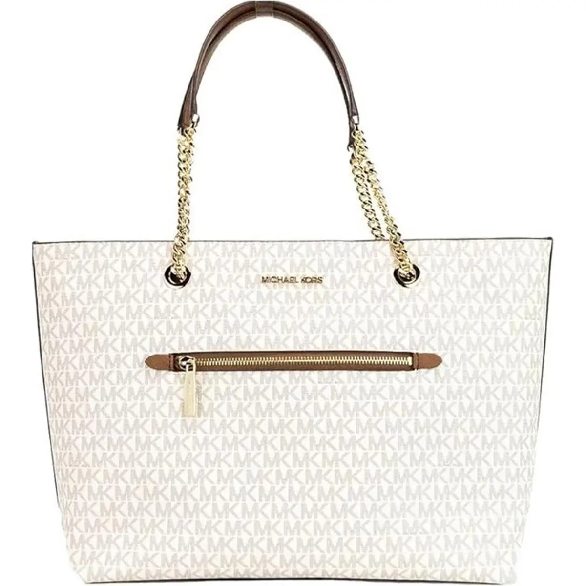 Michael Kors Jet Set Item Medium Front Pocket Chain Tote Bag Purse Vanilla 35F