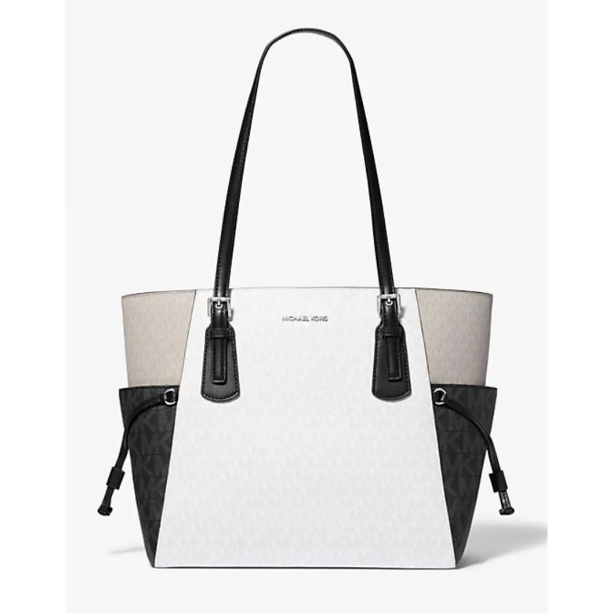 Michael Kors Voyager Large Color-block Signature Logo Tote Bag Optic White Mult